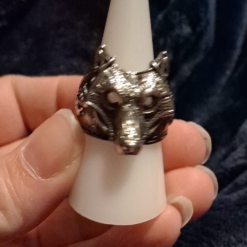 Men's Silver Wolf Head Ring